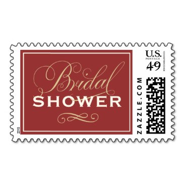 Bridal Shower Postage | Dark Red Champagne Gold