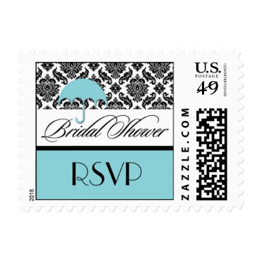 Bridal Shower Postage Stamps in Aqua Damask