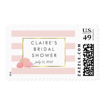 Bridal Shower Postage Stamps | Pink Stripe & Peony