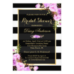 Bridal Shower Purple Floral Gold Frame Stripes Card