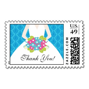 Bride Thank You Bridal Shower Postage Damask Blue