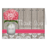 Bright Pink Hydrangea Monogram Mason Jar Thank You Card
