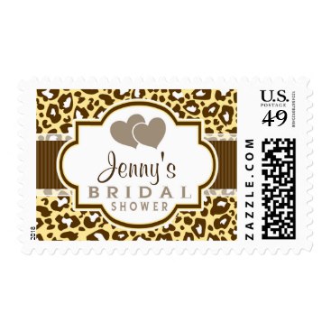 Brown, Yellow Leopard Animal Print Bridal Shower Stamp