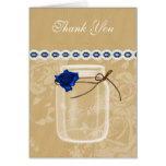 burlap and navy blue rose mason jar thank you card