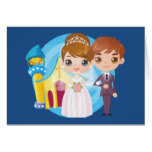 Cartoon Bride & Groom Blue Wedding Thank You Card