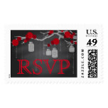 Chalkboard Red Roses on Branch RSVP Postage Stamp