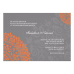 Charcoal Gray and Orange Damask Wedding Invitation