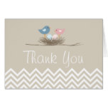 Chevron Twin Pink and Blue Bird's Nest Thank You Card