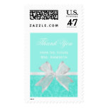 Chic Bridal Shower Thank You Aqua Damask White Bow Stamp