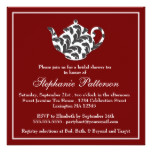 Chic Red & White w Damask Bridal Shower Tea Party Card
