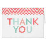 Coral and Mint Modern Chevron Thank You Card