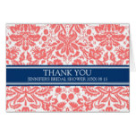 Coral Blue Damask Bridal Shower Thank You Card