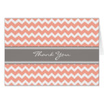 Coral Grey Chevron Wedding Thank You Card