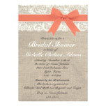 Coral Lace Burlap Bridal Shower Invitation