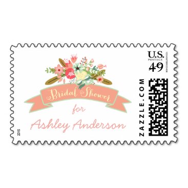 Coral Rustic Flowers | Bridal Shower Postage Stamp