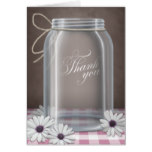 Country Mason Jar Daisy Pink Thank You cards