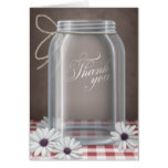 Country Mason Jar Daisy Red Gingham Thank You card