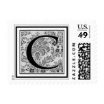 Custom Monogram Initial -Damask Design C Postage Stamp