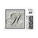 Custom Monogram Initial -Damask Script H Postage Stamp