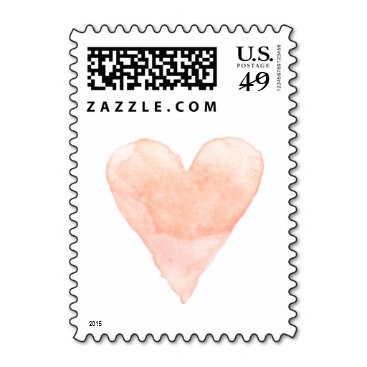 Custom wedding stamps with coral watercolor heart