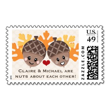 Cute and Funny Acorn Nuts About Each Other Stamp