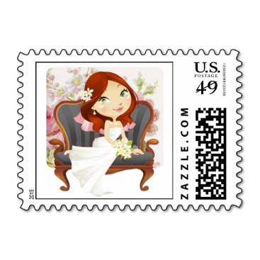 Cute Cartoon Bride Bridal Shower Postage