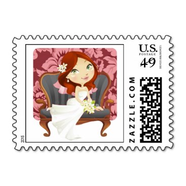 Cute Cartoon Bride Bridal Shower Postage