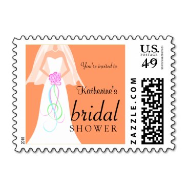 Cute Coral Bridal Shower Postage Stamps