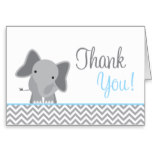 Cute Elephant Chevron Light Blue Thank You Card