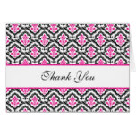 Damask Black & Hot Pink Thank You Note Card