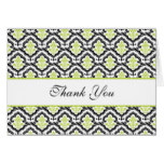 Damask Black & Lime Green Thank You Note Card