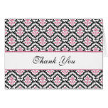 Damask Black & Pink Thank You Note Card