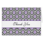 Damask Black & Purple Thank You Note Card