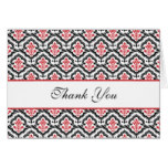 Damask Black & Red Thank You Note Card