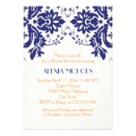 Damask navy blue, coral wedding bridal shower card