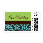 Damask Wedding Stamps in Lime and Turquoise