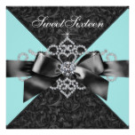 Diamonds Teal Blue Black Sweet 16 Birthday Party Card