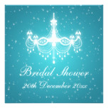 Elegant Bridal Shower Sparkling Chandelier Blue Card