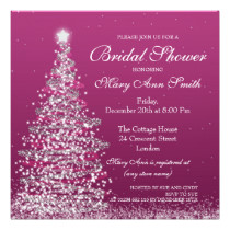Elegant Christmas Bridal Shower Pink Silver Card
