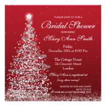 Elegant Christmas Bridal Shower Red Silver Card