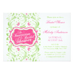 Elegant Fuchsia Pink Green Floral Bridal Shower Card