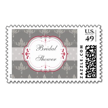 Elegant Grey & Red Roses Bridal Shower Postage