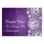 Elegant Thank You Bridesmaid Paisley Lace Purple Card