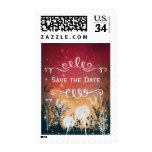 Enchanted Red Evening Sky Stars & Foliage Wedding Postage Stamp