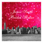 Etched NYC Skyline Hot Pink Red Hrt Bridal Shower Card