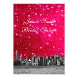 Etched NYC Skyline Hot Pnk Red Hrt Bridal Shower V Card