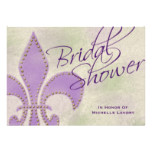 Fancy Script Purple Fleur de Lis Bridal Shower Card