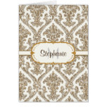 Faux Gold Glitter Damask Floral Pattern Stationery Card