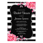 Floral Black And White Striped Bridal Shower Card