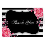 Floral Black And White Striped Wedding Thank You Card